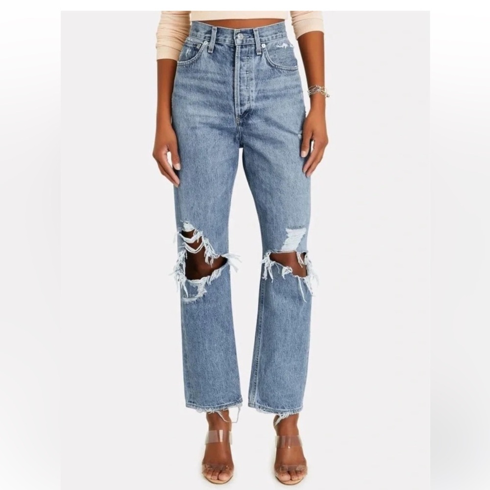 Agolde Crop Jeans Blue 90s Distressed Straight-Leg High-rise  Denim Size 25